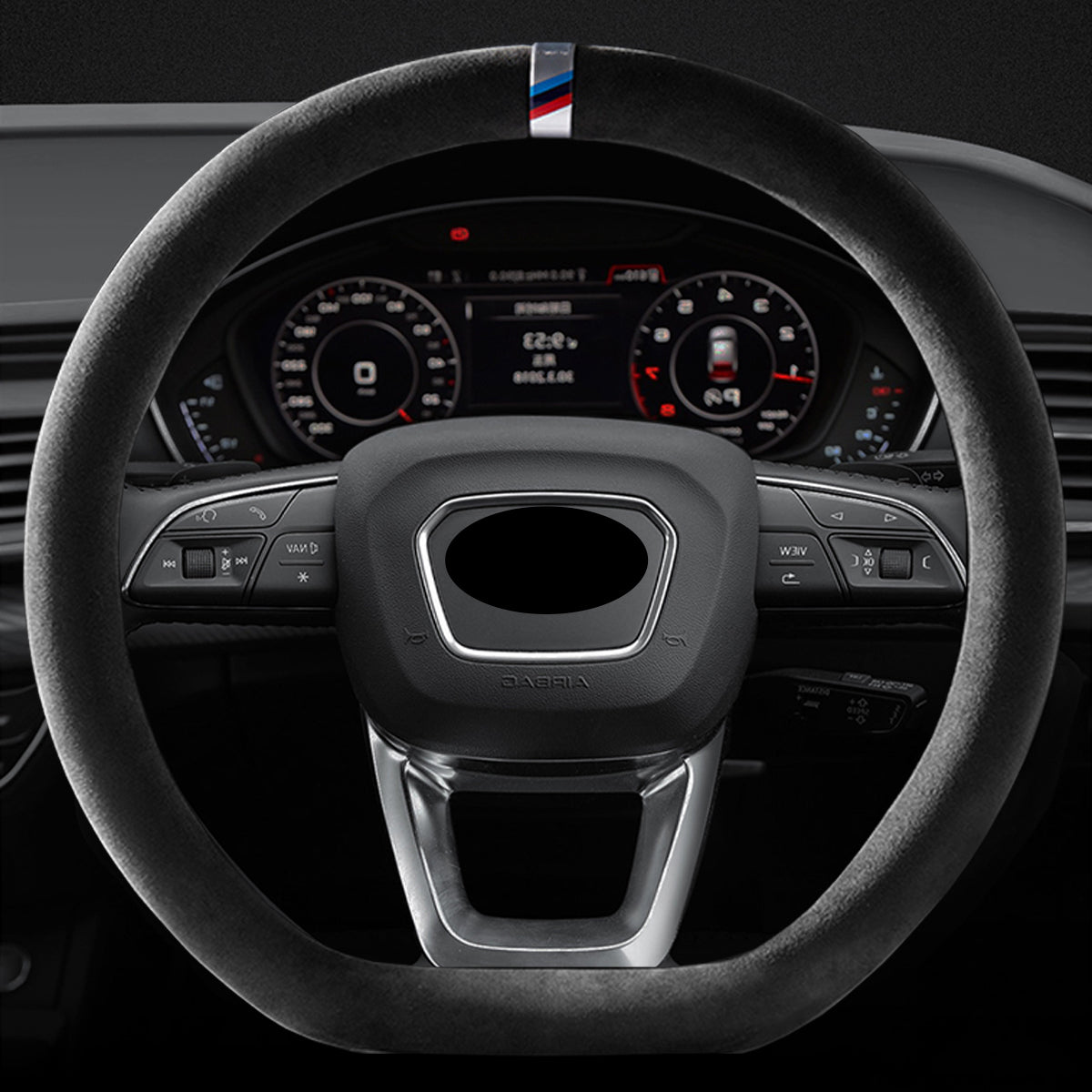 純正Alcantara 高級スエード ハンドルカバー レインボーリボン 無臭 手触り おしゃれ 37~39CM 専用ハンドルカバー | iCarCompanion