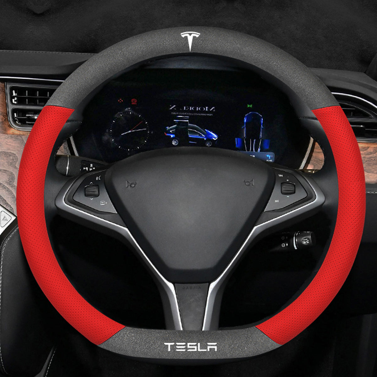 TESLAテスラ model3/Y/X/S 高級レザー スエード ハンドルカバー おしゃれ O型 D型 36CM 専用ハンドルカバー | iCarCompanion