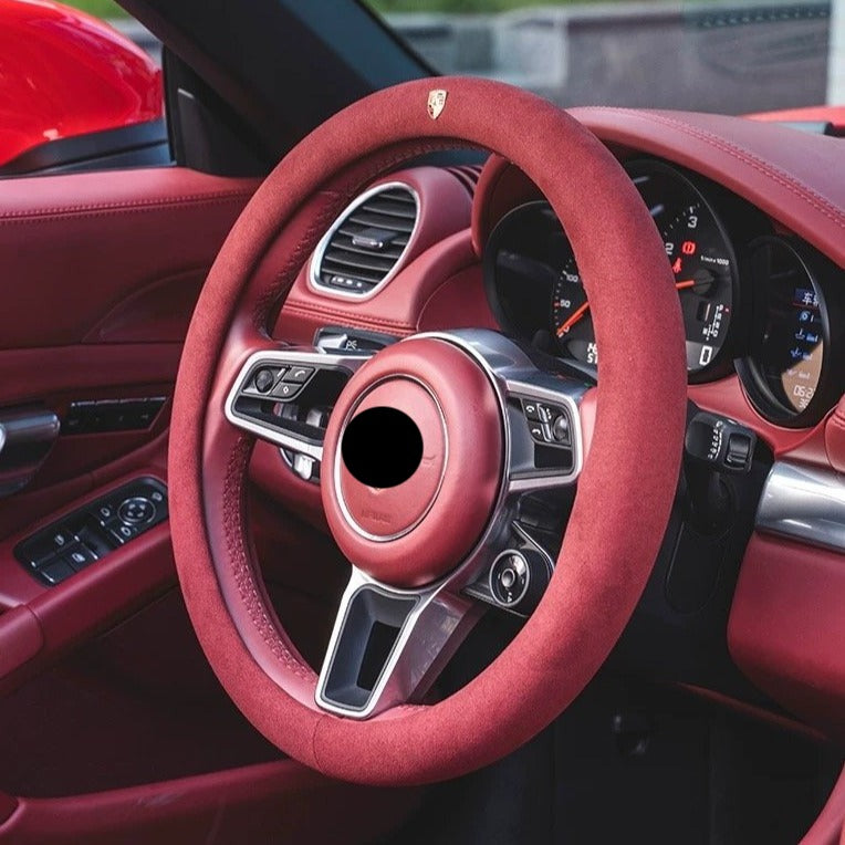 PORSCHE ポルシェ 高級品 ハンドルカバー スエード製 金属ロゴ Cayenne /Macan /Panamera 37~38CM 専用ハンドルカバー | iCarCompanion