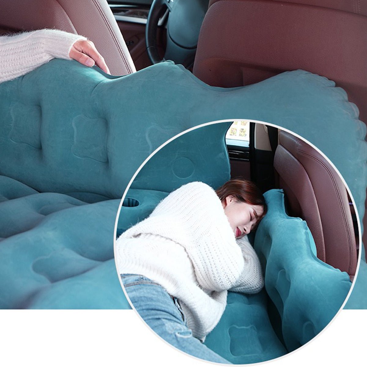 車中泊ベッド かわいい 枕付き 電動ポンプ付属 キャンプ用品 エアーベッド 普通車 SUV - iCarCompanion