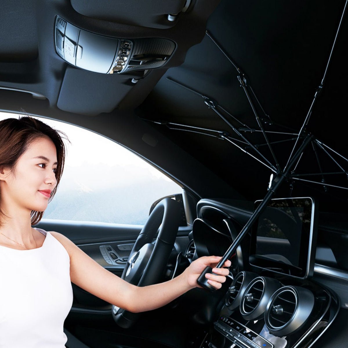 車用サンシェード  傘式  折りたたみ傘 日よけ 紫外線カット 車保護 車種汎用 収納便利 専用サンシェード | iCarCompanion