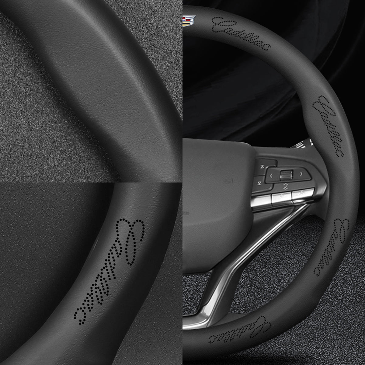 Cadillacキャデラック 牛革 本革レザー ハンドルカバー かっこいい スポーツ感 Ｏ型 37~38CM 専用ハンドルカバー | iCarCompanion