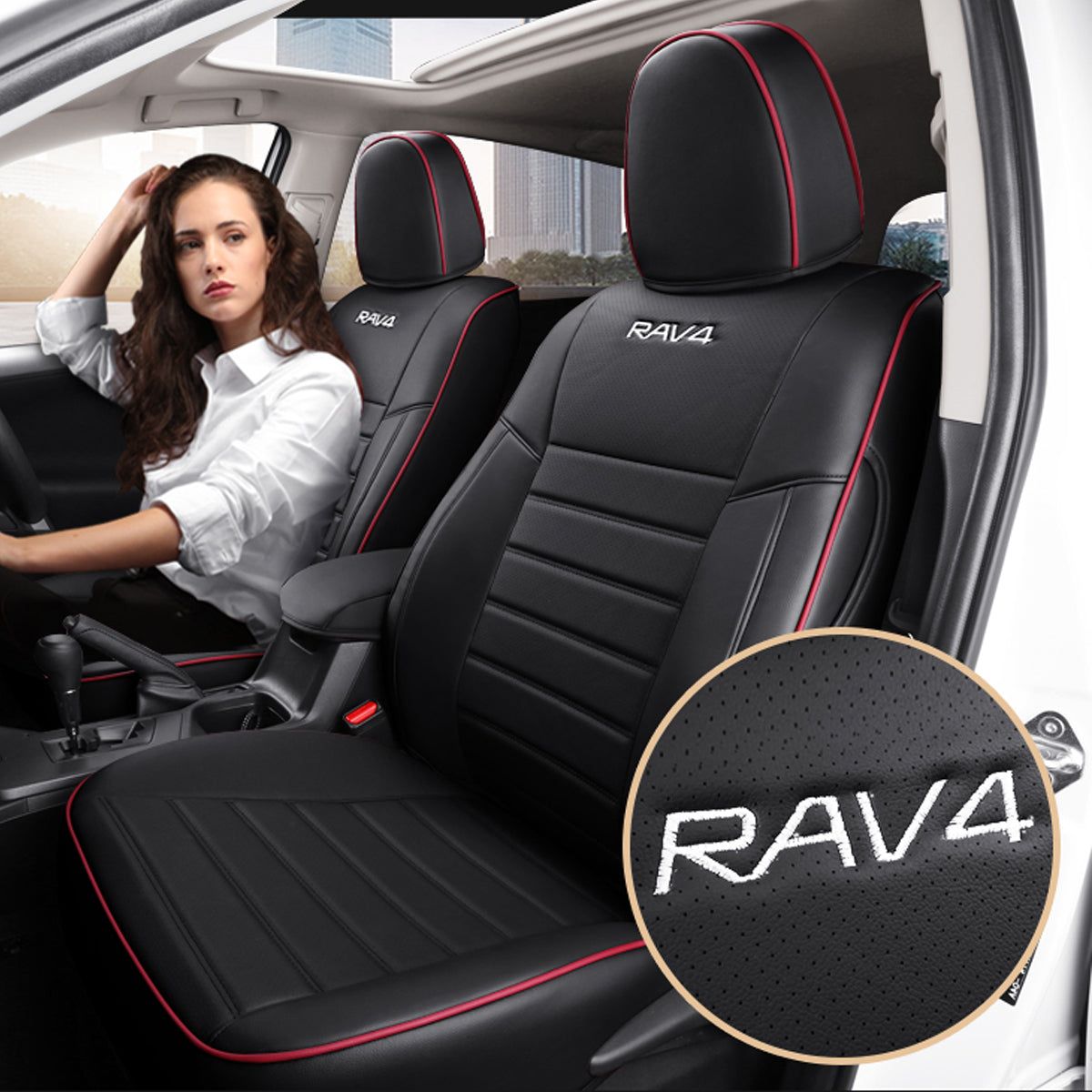 トヨタ RAV4専用 JUSTFIT保証 高級感シートカバー 防水 おしゃれ カスタムロゴ 全席 専用シートカバー - 防水5層構造 | iCarCompanion