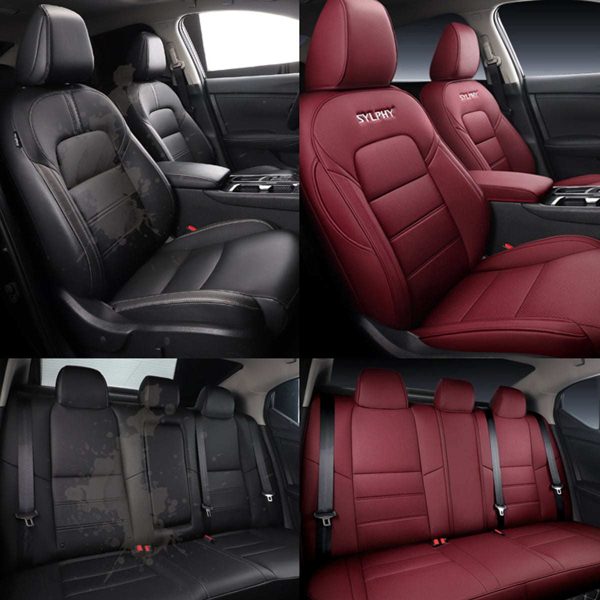 日産 シルフィ専用 防水レザー 高級シートカバー  おしゃれ カスタムロゴ 4色 全席セット 専用シートカバー - 防水5層構造 | iCarCompanion