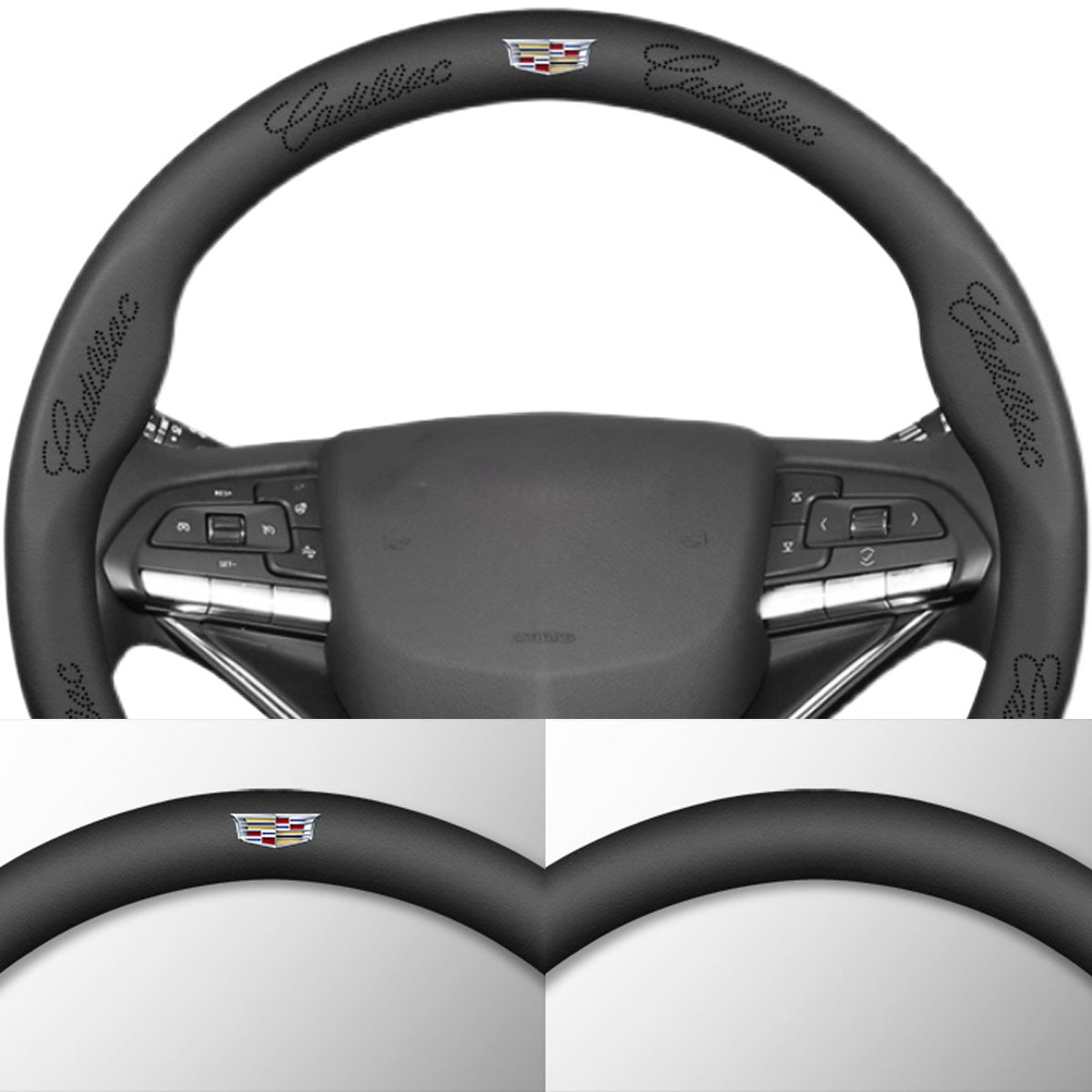 Cadillacキャデラック 牛革 本革レザー ハンドルカバー かっこいい スポーツ感 Ｏ型 37~38CM 専用ハンドルカバー | iCarCompanion