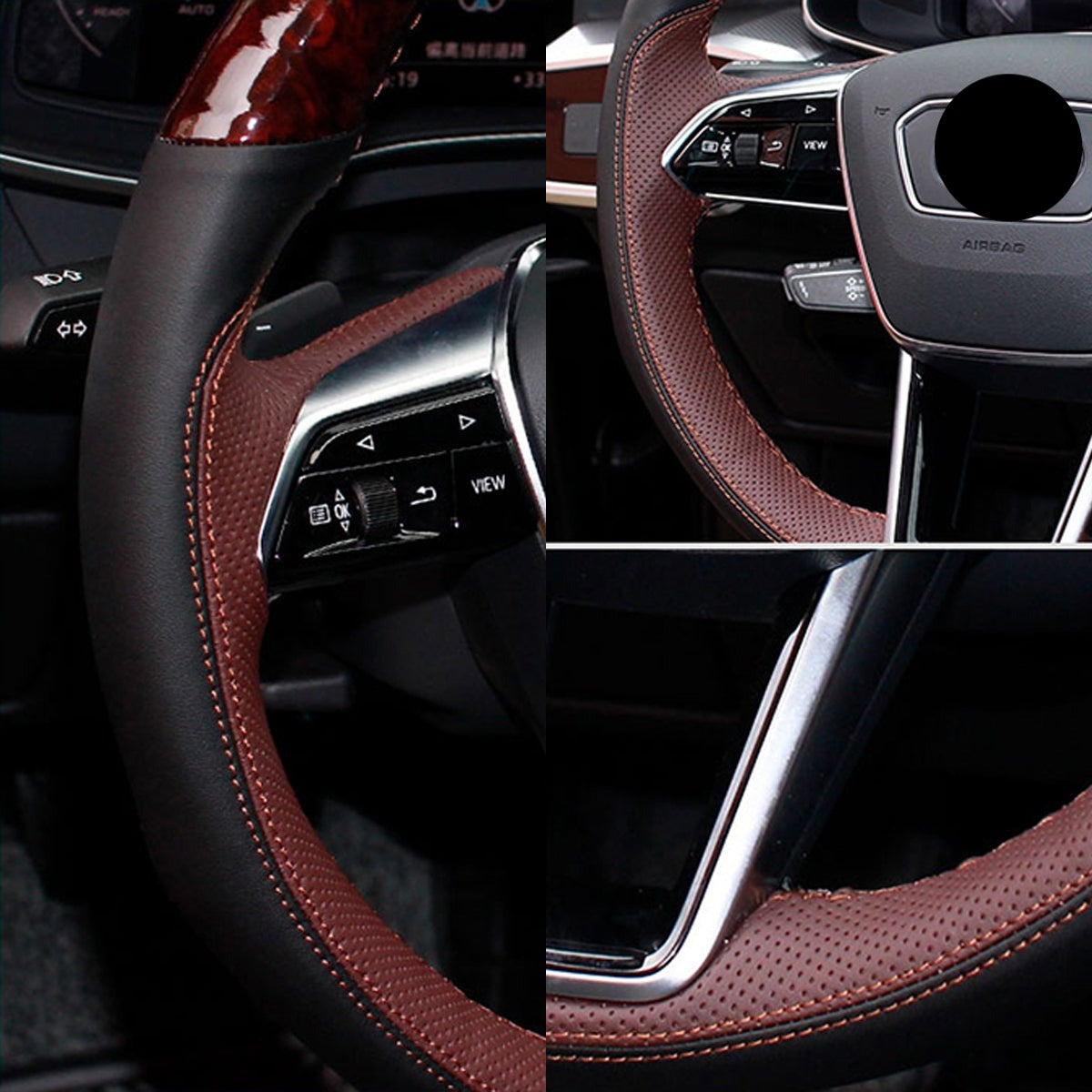 AUDI アウディ 本革 桃ノ木  オーダーメイド ハンドルカバー 編み込み式  握り感抜群 通気性よし 専用ハンドルカバー | iCarCompanion