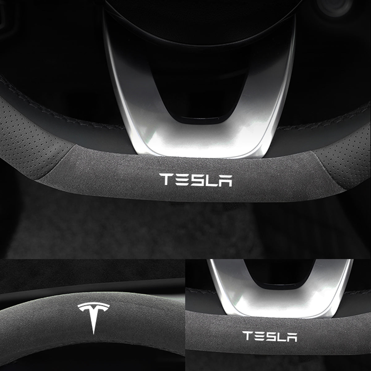 TESLAテスラ model3/Y/X/S 高級レザー スエード ハンドルカバー おしゃれ O型 D型 36CM 専用ハンドルカバー | iCarCompanion