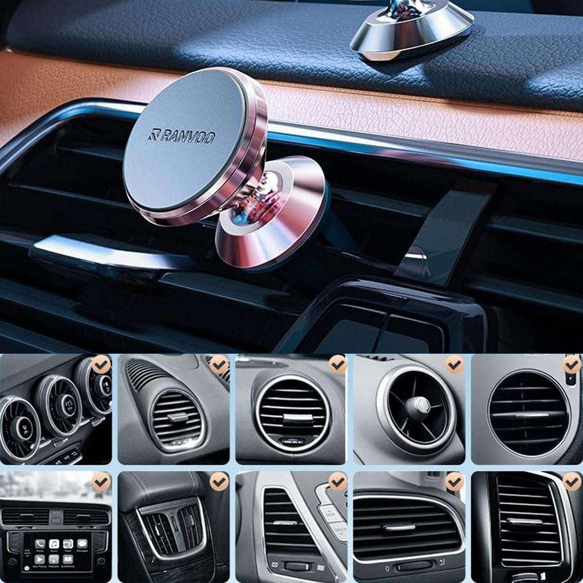 スマホホルダー 車載ホルダー マグネット式 貼り付け/吹き出し口 合金 多機種対応