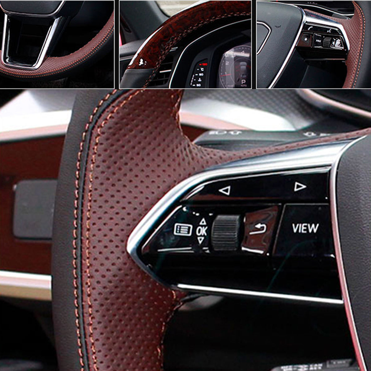 AUDI アウディ 本革 桃ノ木  オーダーメイド ハンドルカバー 編み込み式  握り感抜群 通気性よし 専用ハンドルカバー | iCarCompanion