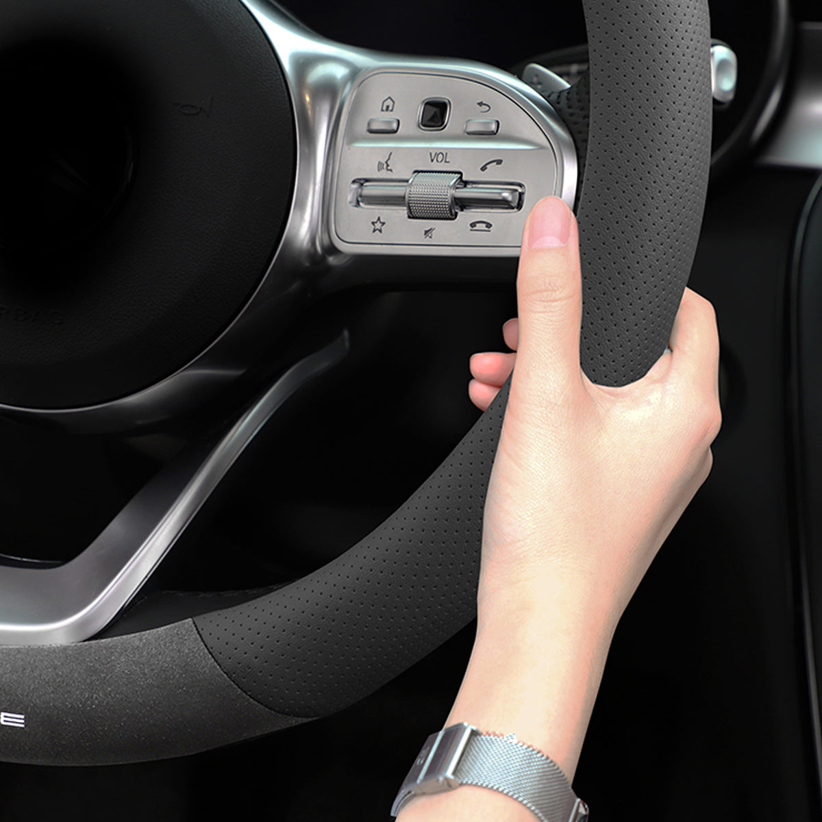 TESLAテスラ model3/Y/X/S 高級レザー スエード ハンドルカバー おしゃれ O型 D型 36CM 専用ハンドルカバー | iCarCompanion