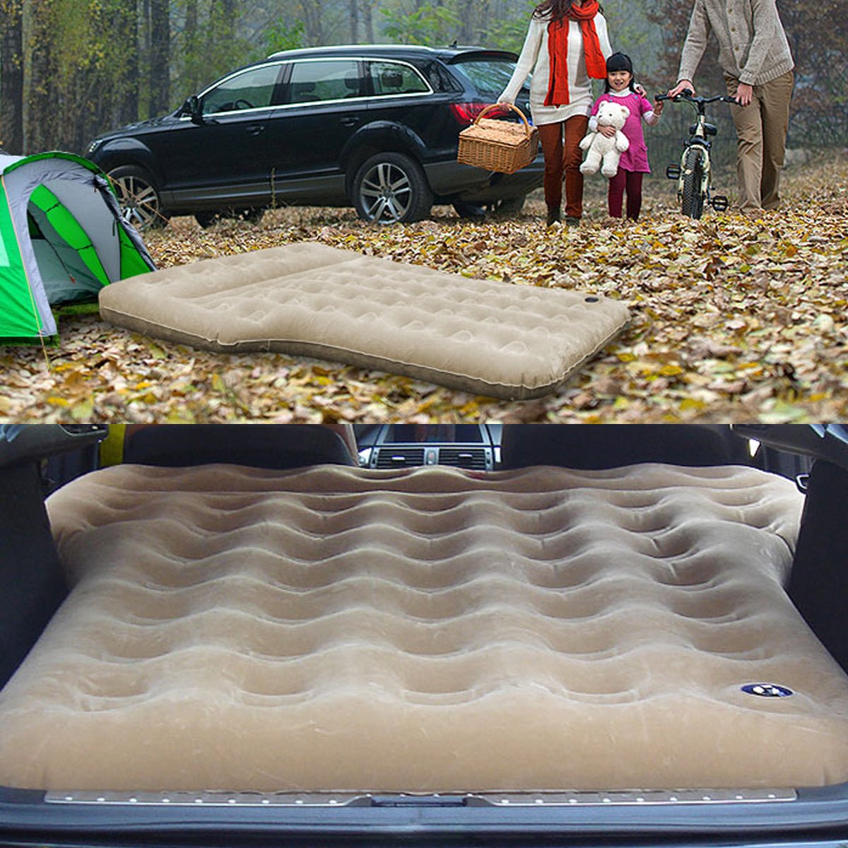 車中泊ベッド 厚手 シガーソケット式 キャンプ用品 エアーベッド 収納袋付き 普通車 SUV適用 - iCarCompanion