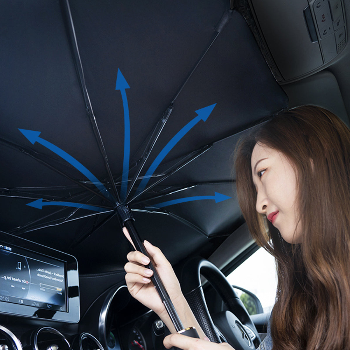 サンシェード車用 傘型 折り畳み式 パラソル サンシェード 簡単取付 遮光遮熱 車窓日よけ  UVカット 専用サンシェード | iCarCompanion