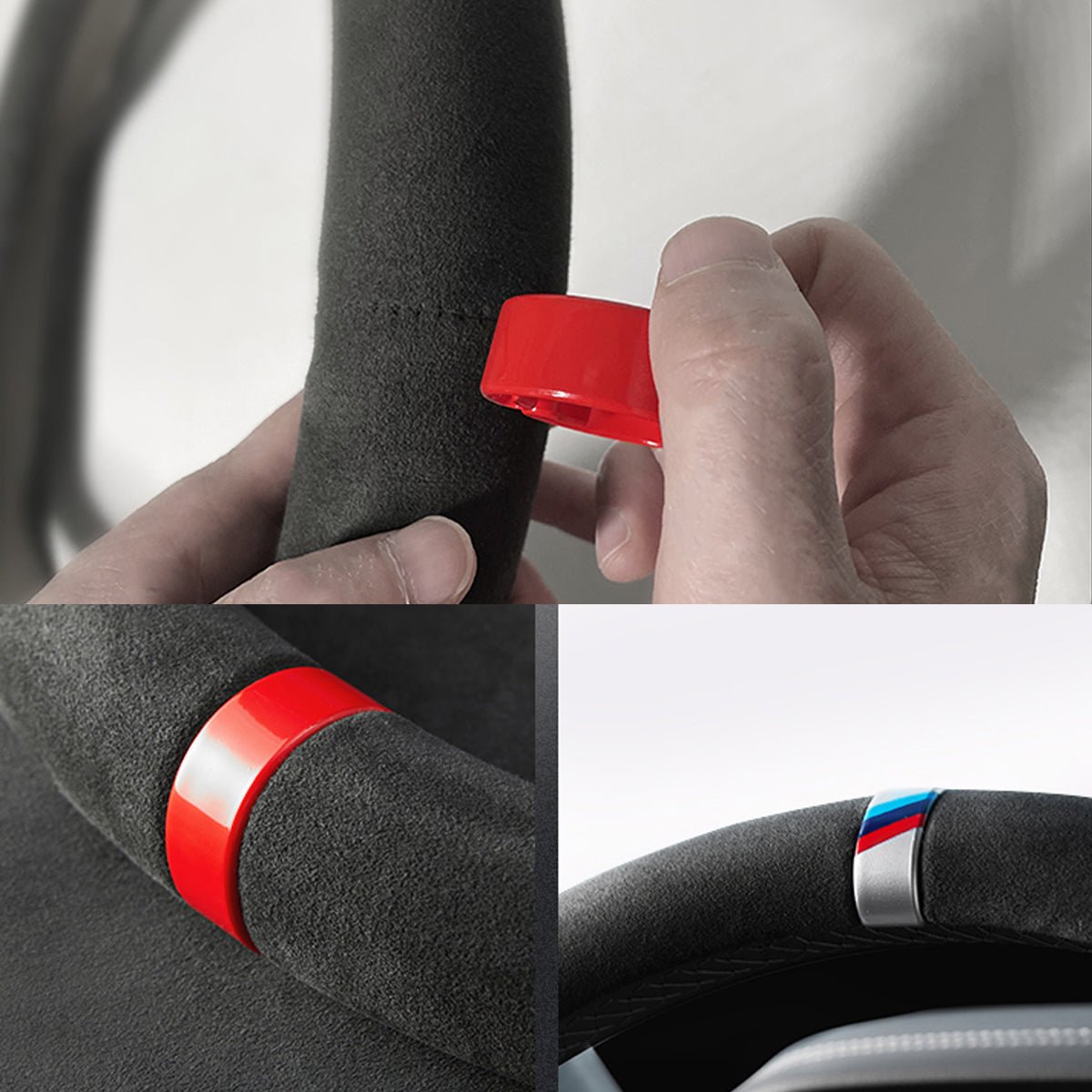 純正Alcantara 高級スエード ハンドルカバー レインボーリボン 無臭 手触り おしゃれ 37~39CM 専用ハンドルカバー | iCarCompanion