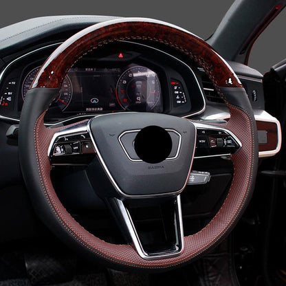 AUDI アウディ 本革 桃ノ木  オーダーメイド ハンドルカバー 編み込み式  握り感抜群 通気性よし 専用ハンドルカバー | iCarCompanion