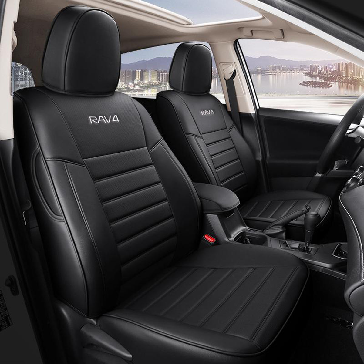 トヨタ RAV4専用 JUSTFIT保証 高級感シートカバー 防水 おしゃれ カスタムロゴ 全席 専用シートカバー - 防水5層構造 | iCarCompanion