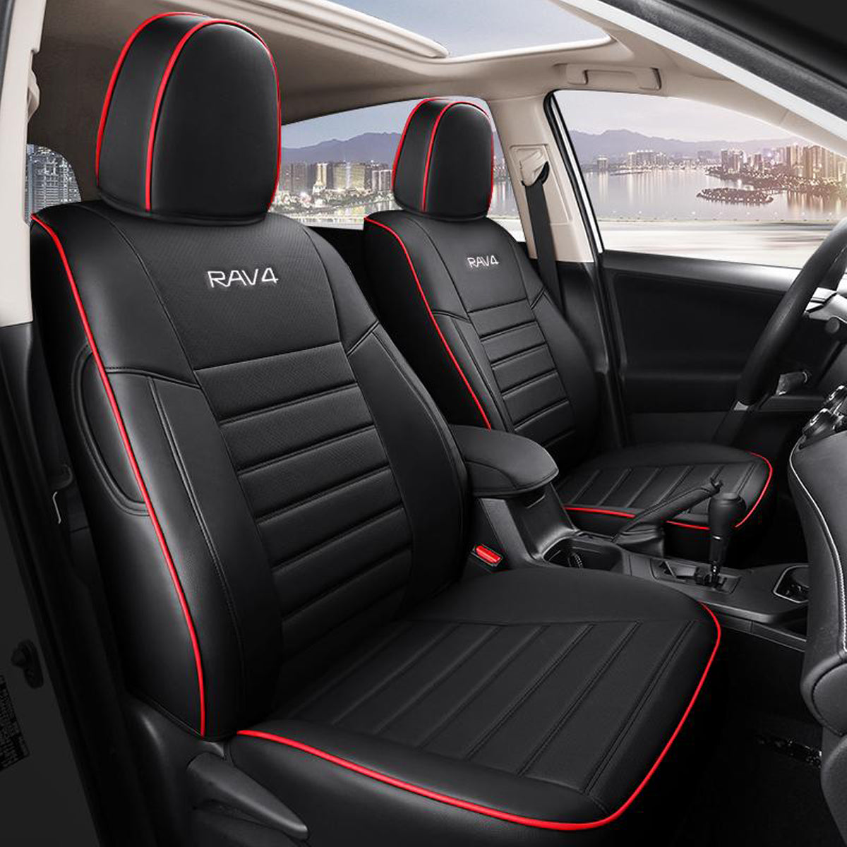 トヨタ RAV4専用 JUSTFIT保証 高級感シートカバー 防水 おしゃれ カスタムロゴ 全席 専用シートカバー - 防水5層構造 | iCarCompanion