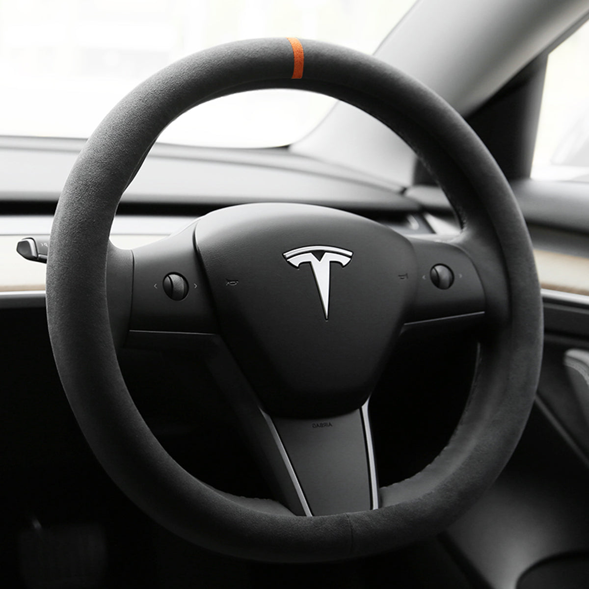 TESLAテスラ  高級スエード ハンドルカバー 手触れよし フィット感抜群 36CM D型 専用ハンドルカバー | iCarCompanion