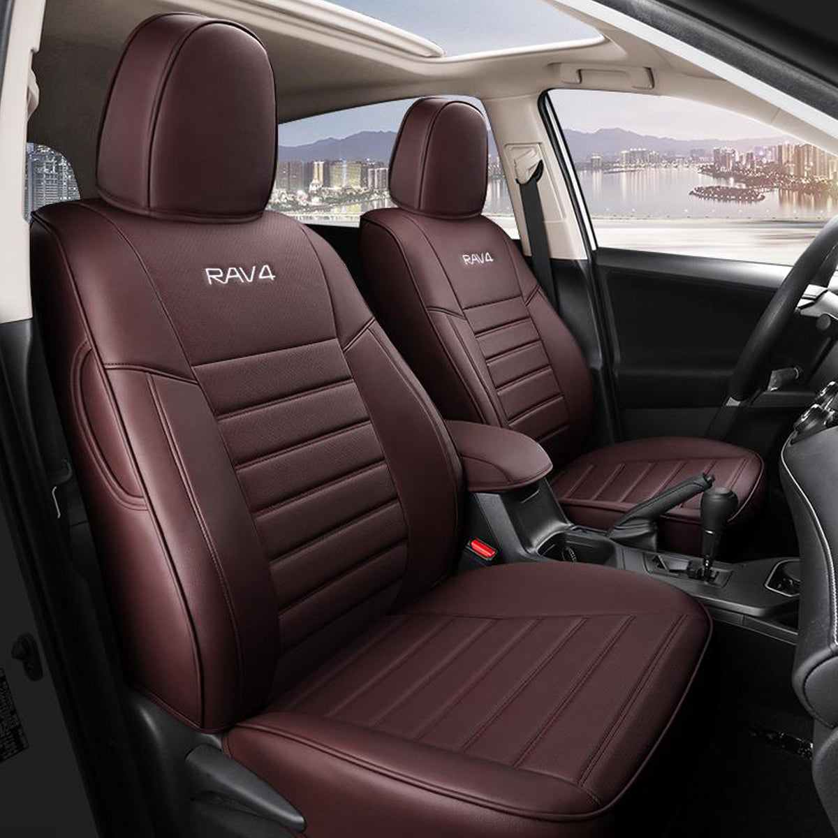 トヨタ RAV4専用 JUSTFIT保証 高級感シートカバー 防水 おしゃれ カスタムロゴ 全席 専用シートカバー - 防水5層構造 | iCarCompanion