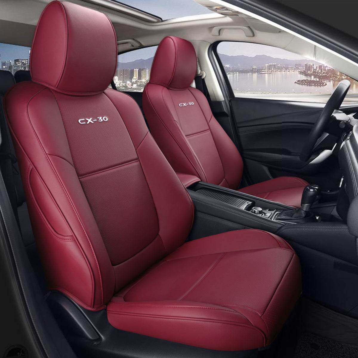 マツダCX-30専用 高級レザー シートカバー 防水生地 カスタムロゴ おしゃれ 全席セット 専用シートカバー - 防水5層構造 | iCarCompanion
