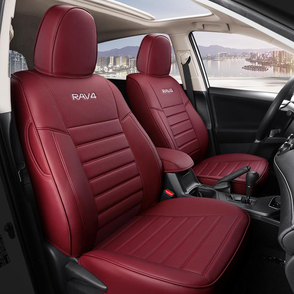 トヨタ RAV4専用 JUSTFIT保証 高級感シートカバー 防水 おしゃれ カスタムロゴ 全席 専用シートカバー - 防水5層構造 | iCarCompanion