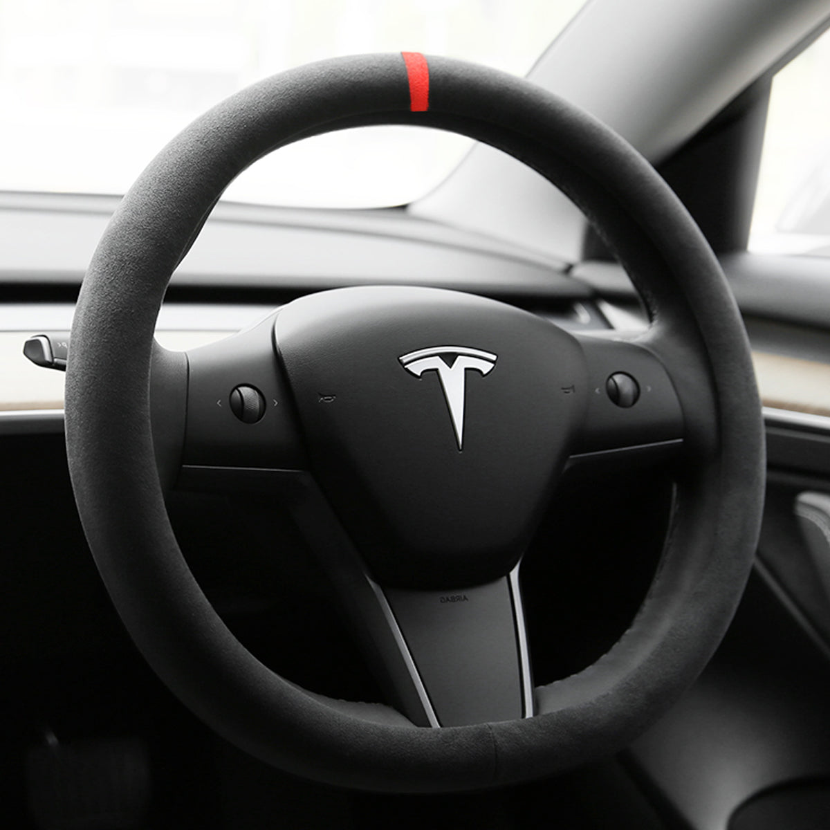 TESLAテスラ  高級スエード ハンドルカバー 手触れよし フィット感抜群 36CM D型 専用ハンドルカバー | iCarCompanion