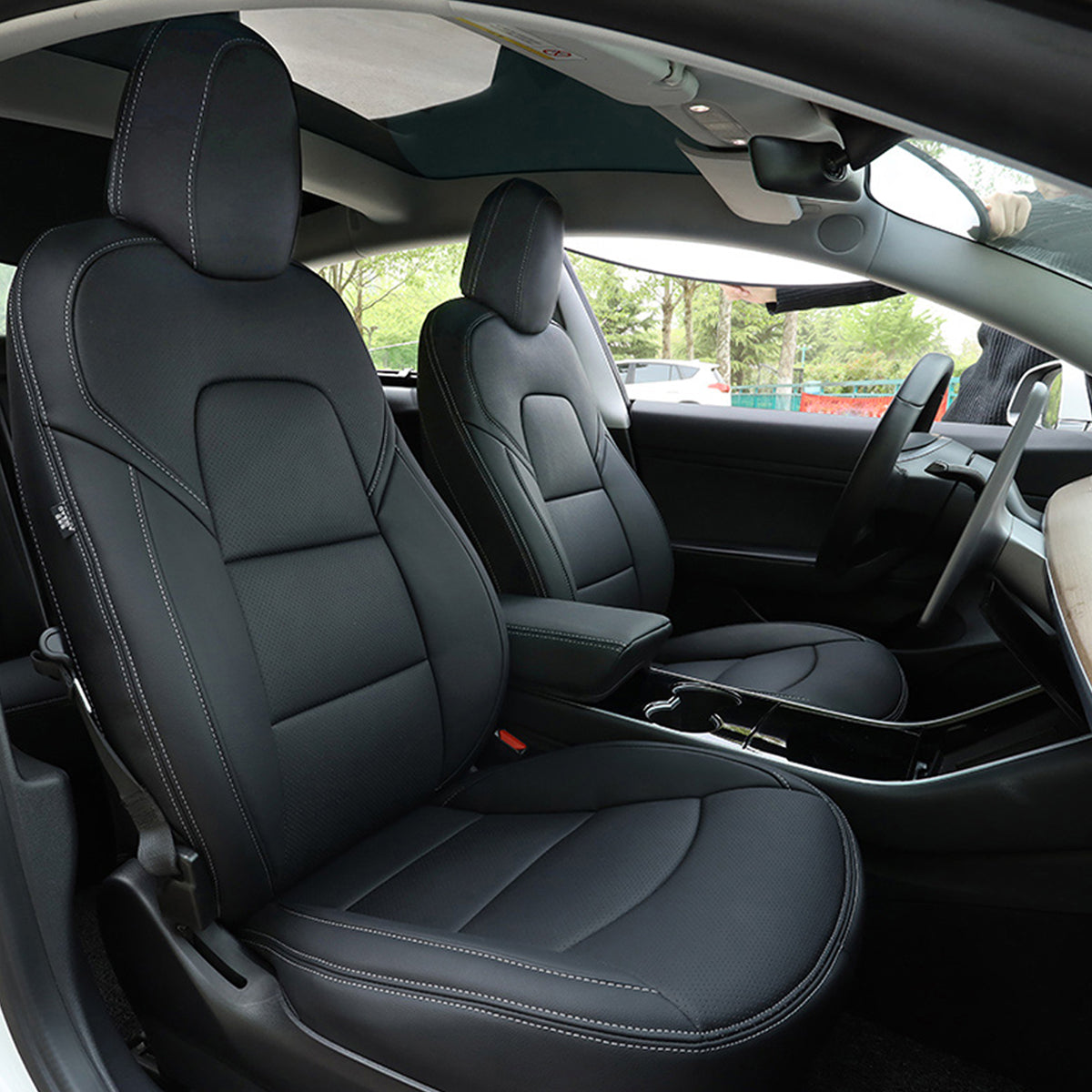 テスラ専用 車種専用設計 高級シートカバー JUSTFIT保証 防水レザー おしゃれ 全席セット 専用シートカバー - 防水5層構造 | iCarCompanion
