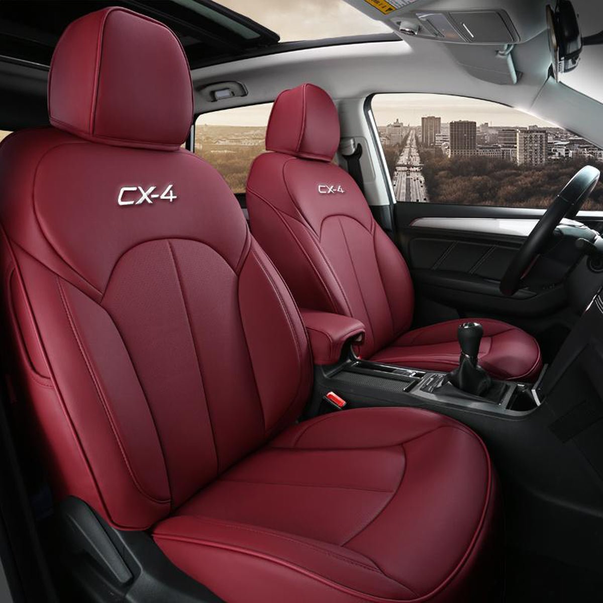 マツダCX - 4専用 JUSTFIT保証 防水 高級シートカバー カスタムロゴ 全席セット おすすめ - iCarCompanion