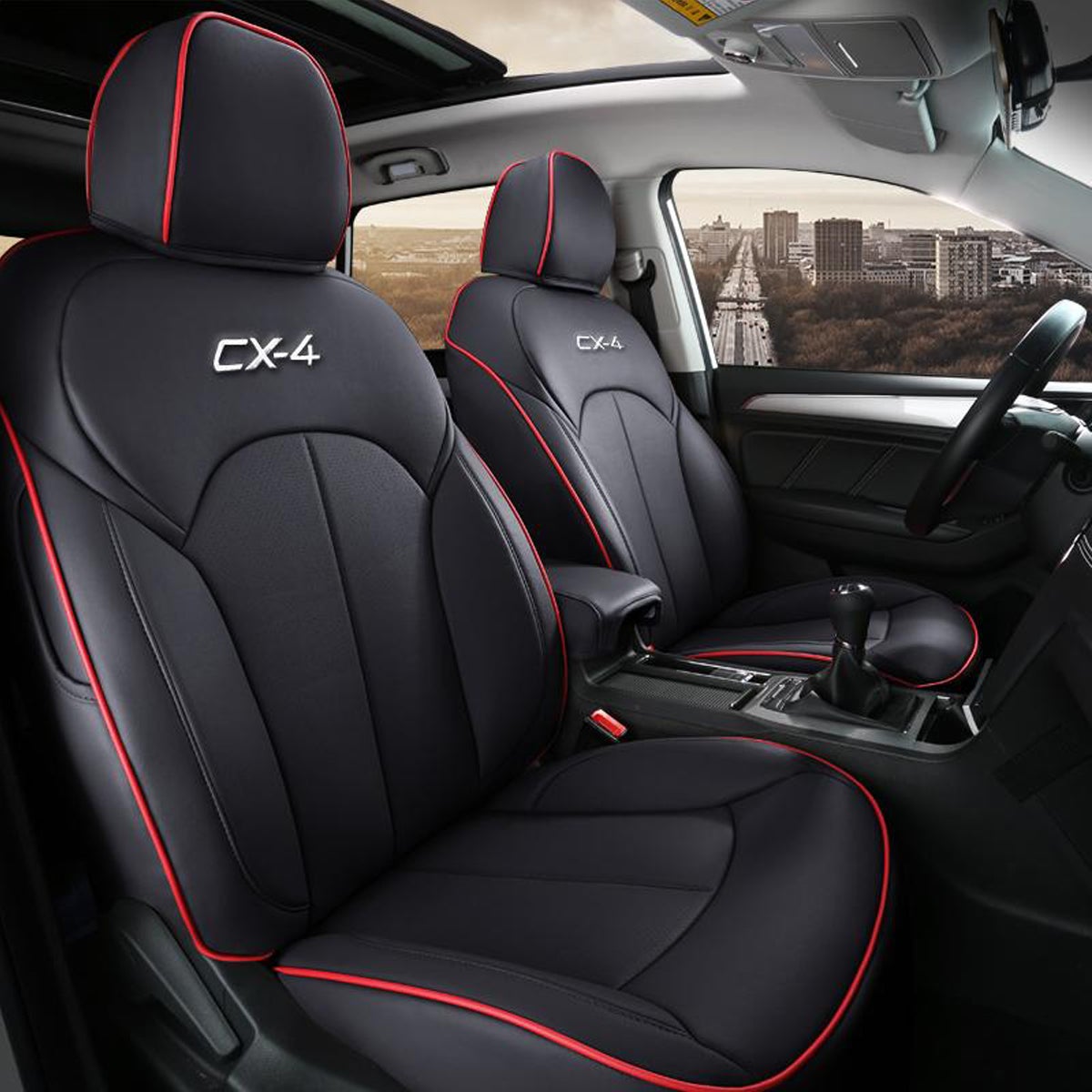 マツダCX - 4専用 JUSTFIT保証 防水 高級シートカバー カスタムロゴ 全席セット おすすめ - iCarCompanion