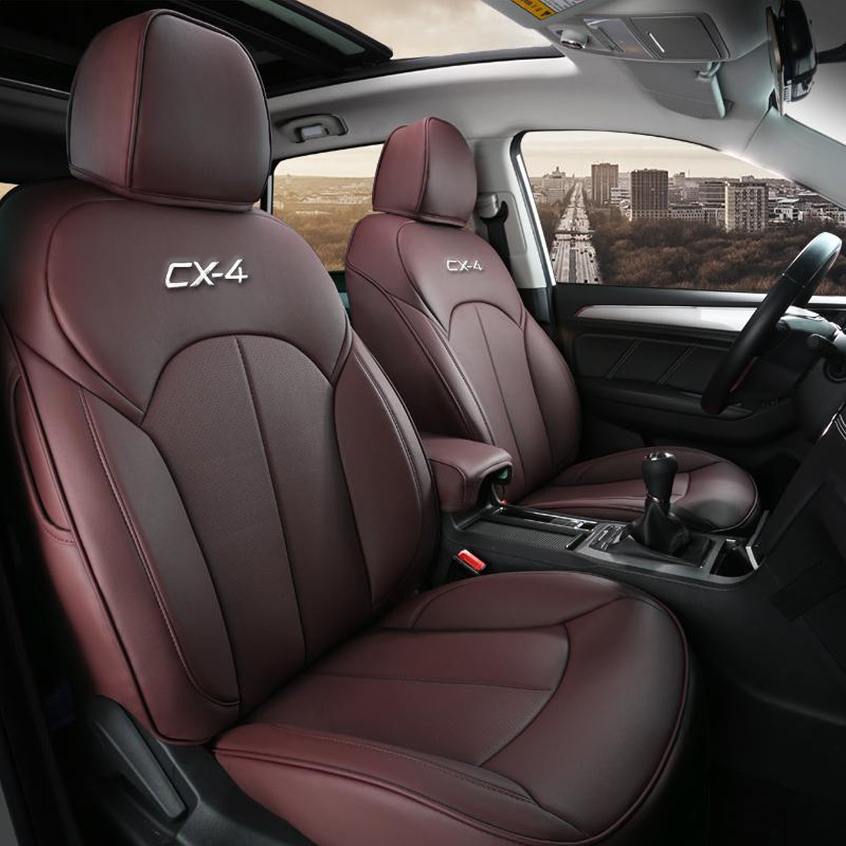 マツダCX - 4専用 JUSTFIT保証 防水 高級シートカバー カスタムロゴ 全席セット おすすめ - iCarCompanion