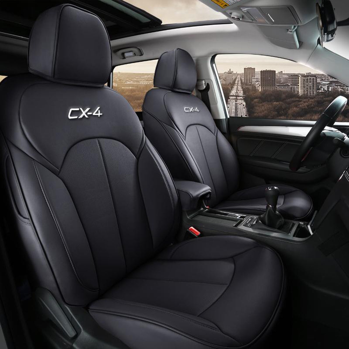 マツダCX - 4専用 JUSTFIT保証 防水 高級シートカバー カスタムロゴ 全席セット おすすめ - iCarCompanion