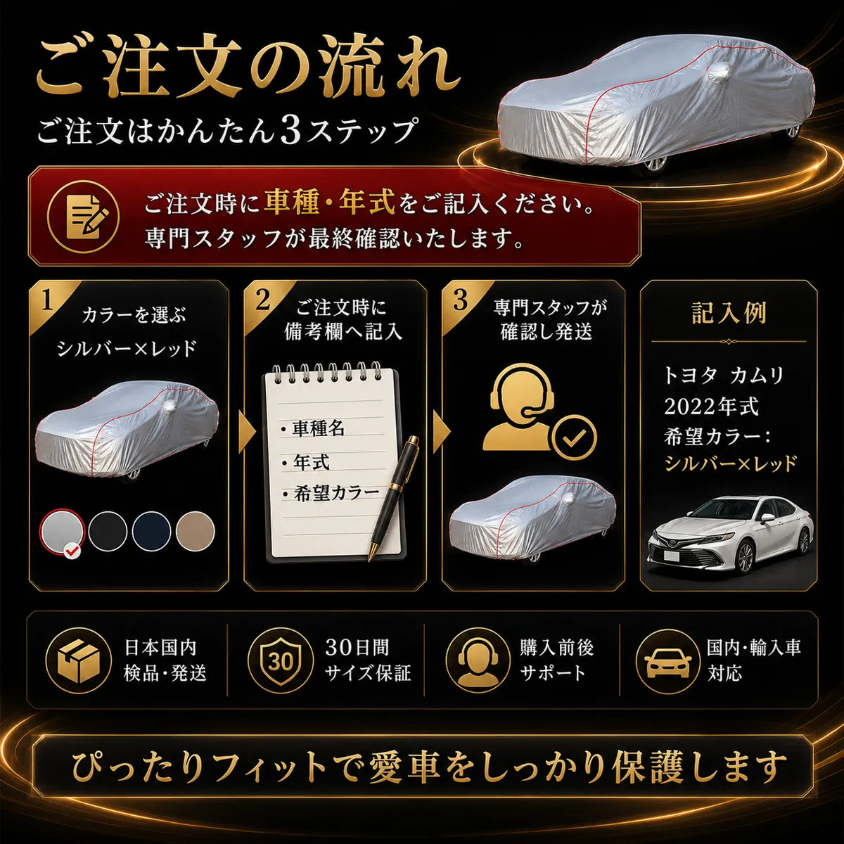 高級5層構造 車種専用オーダーメイド車カバー｜ツートンカラー 裏起毛・撥水・1年間保証の商品画像 8