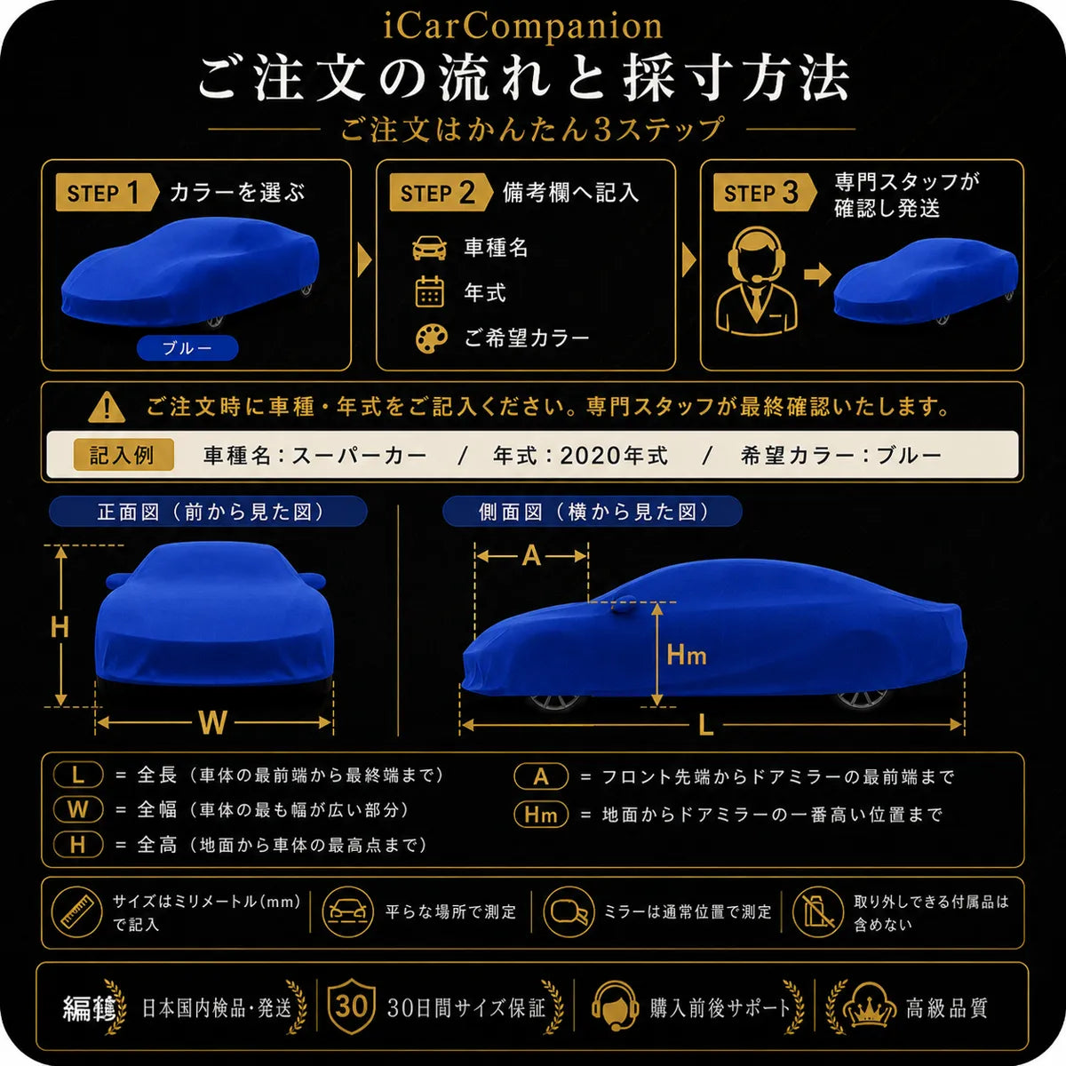 【ラグジュアリーフィット】屋内専用プレミアム車両ボディカバー ブルー｜オーダーメイド 最高級ベルベット生地 やわらかい裏起毛 車カバー