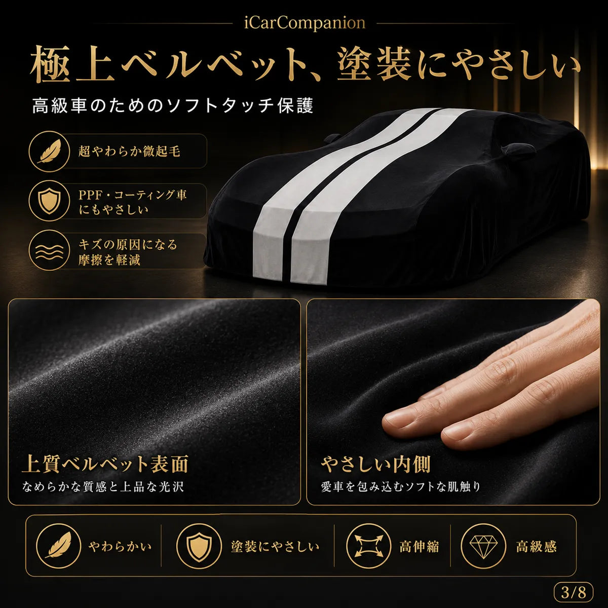 車体カバー オーダーメイド 高級ベルベット製 ブルー×シルバー 室内用 ガレージ・ショールーム展示用 納車演出 車カバー 防塵防汚 水洗いOK 軽自動車・普通車対応 1年保証