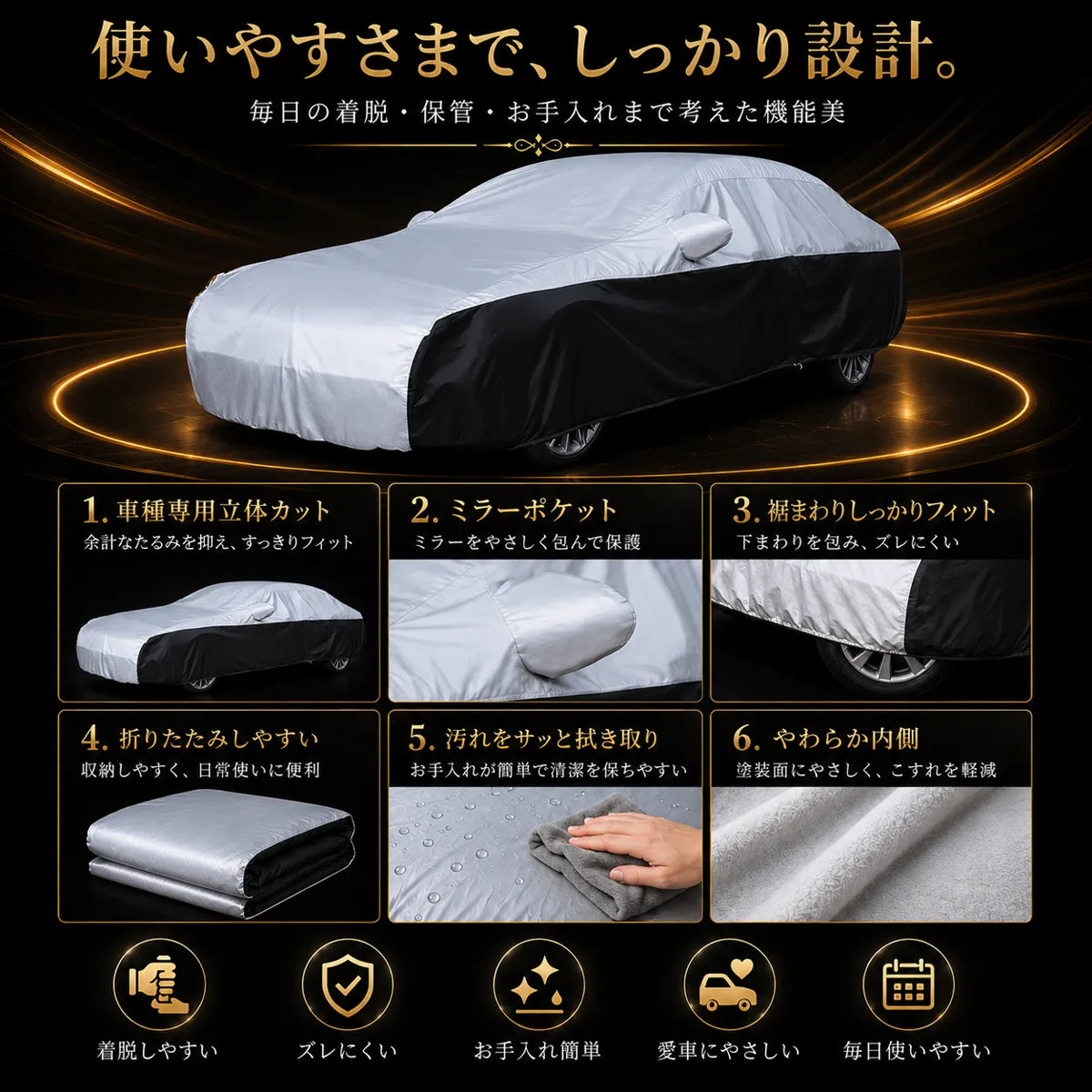 高級 車カバー 1年間保証 5層構造 オーダーメイド 防水 裏起毛 台風対策 黄砂対策 車種専用の商品画像 4