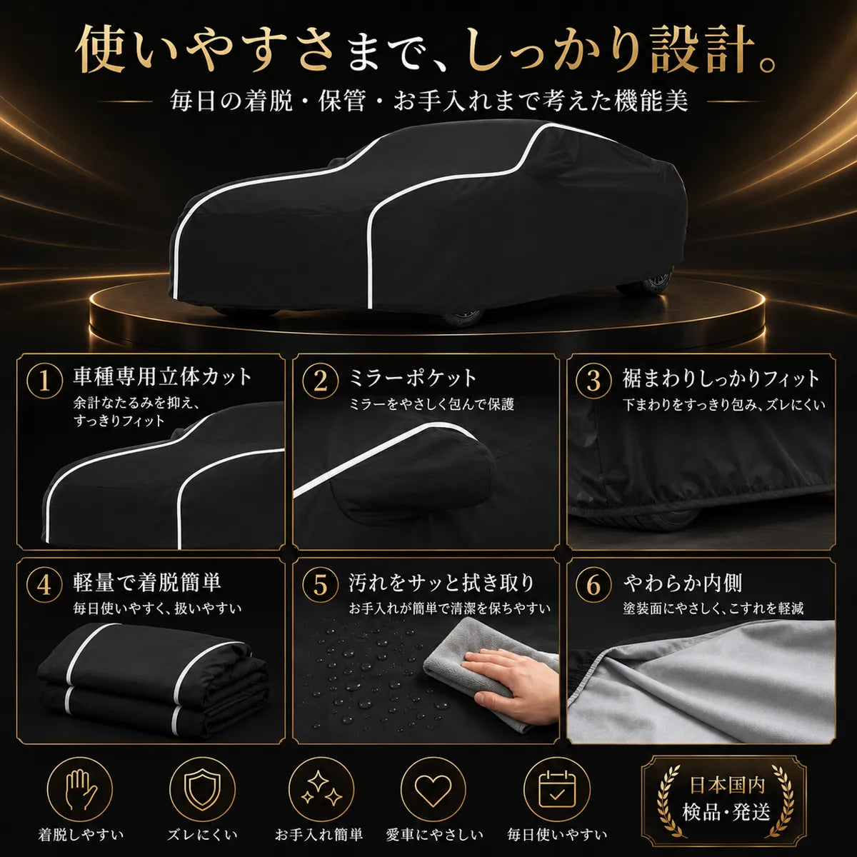 高品質 車ボディカバー 1年間保証 5層構造 3色 オーダーメイド 裏起毛 防風防水 四季の商品画像 6