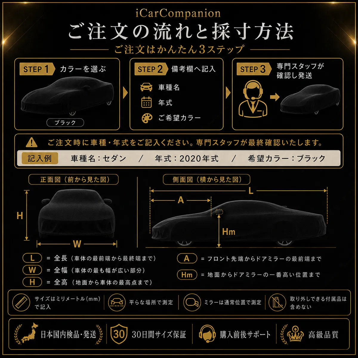 【ラグジュアリーフィット】屋内専用プレミアム車両ボディカバー ブラック｜オーダーメイド 最高級ベルベット生地 やわらかい裏起毛 車カバー