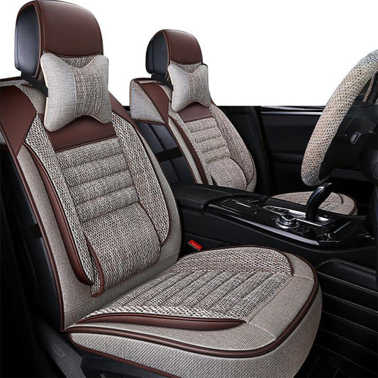 高級リネン 汎用シートカバー クッション付き 通気性抜群 接触冷感 軽/普自動車 - iCarCompanion
