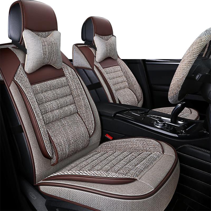 高級リネン 汎用シートカバー クッション付き 通気性抜群 接触冷感 軽/普自動車 - iCarCompanion