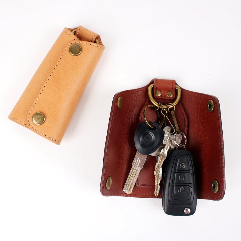 汎用 車キーケース 本革キーカバー 真鍮ボタン おしゃれ シンプルデザイン - iCarCompanion
