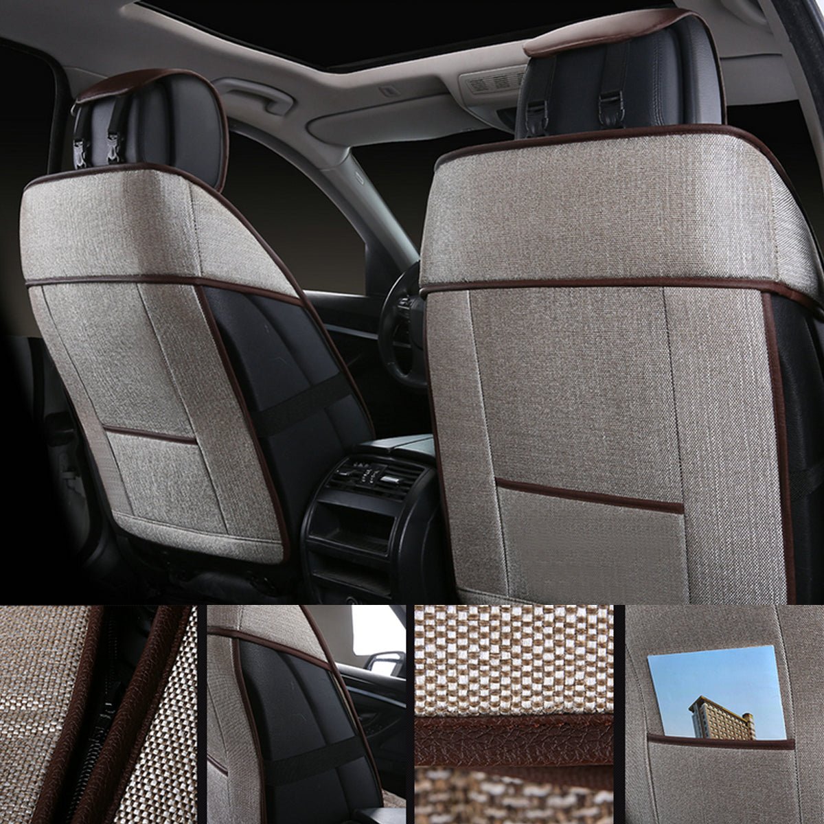 高級リネン 汎用シートカバー クッション付き 通気性抜群 接触冷感 軽/普自動車 - iCarCompanion