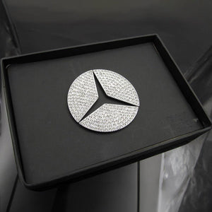 メルセデス・ベンツ車専用 ハンドルロゴステッカー 装飾物 テープ貼付 キラキラ 内装 銀色 - iCarCompanion