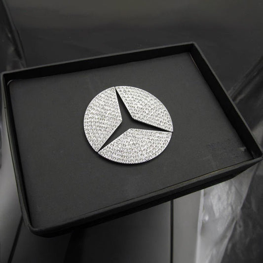 メルセデス・ベンツ車専用 ハンドルロゴステッカー 装飾物 テープ貼付 キラキラ 内装 銀色 - iCarCompanion