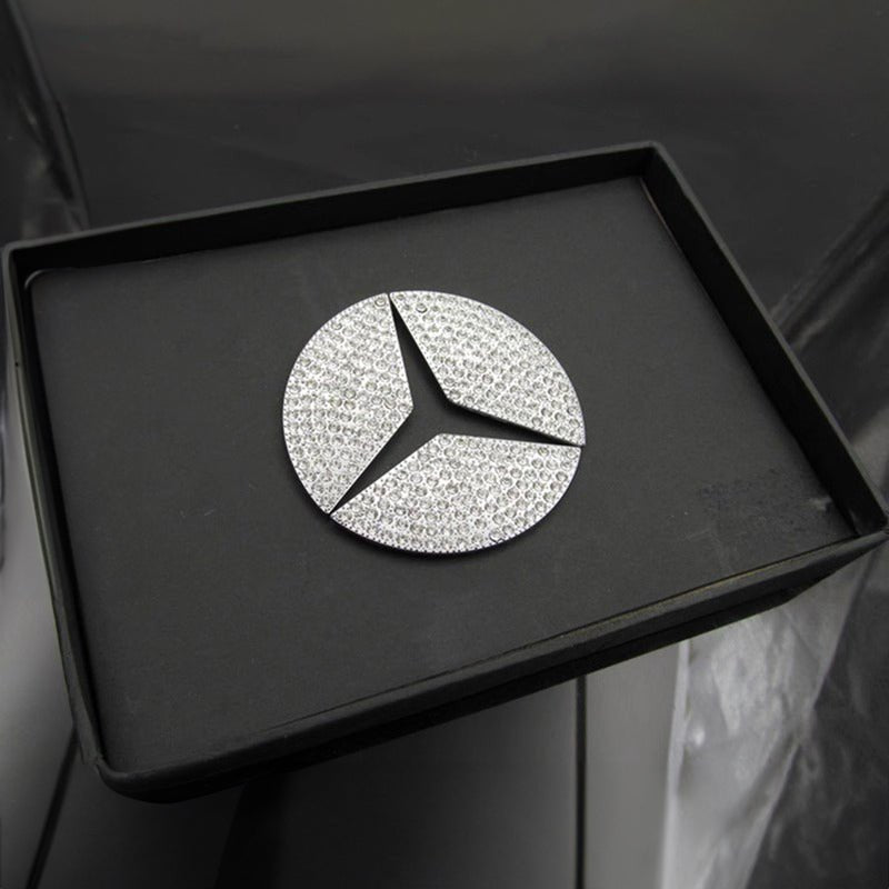 メルセデス・ベンツ車専用 ハンドルロゴステッカー 装飾物 テープ貼付 キラキラ 内装 銀色 - iCarCompanion