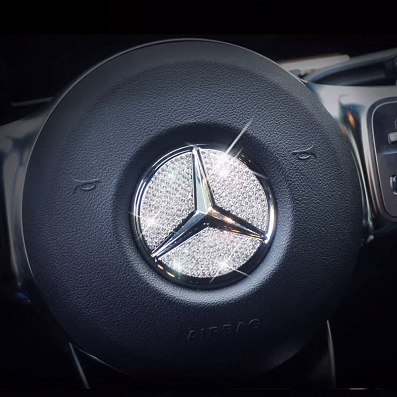 メルセデス・ベンツ車専用 ハンドルロゴステッカー 装飾物 テープ貼付 キラキラ 内装 銀色 - iCarCompanion