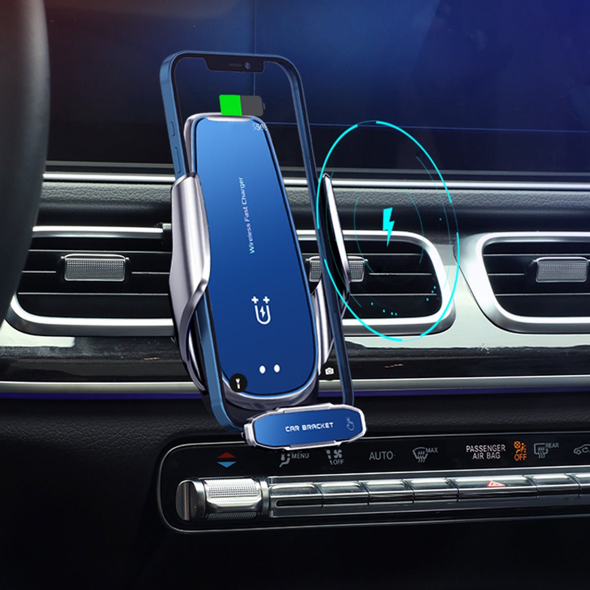 メルセデスベンツ専用 スマホホルダー ワイヤレス充電 吹き出し口用 ライト付きロゴ - iCarCompanion