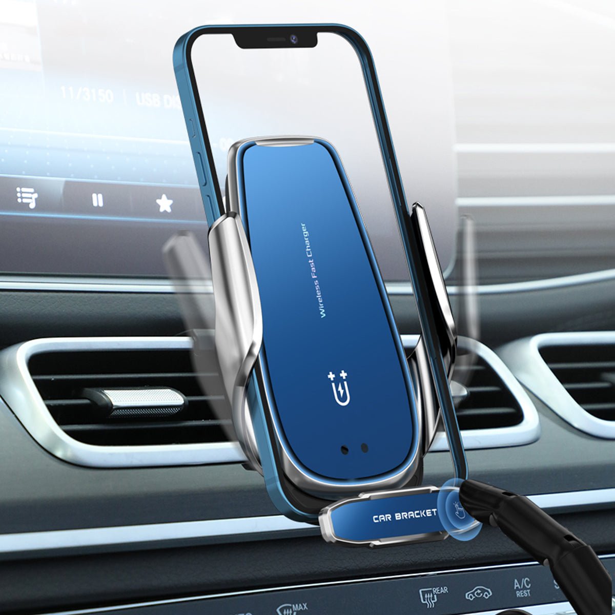 メルセデスベンツ専用 スマホホルダー ワイヤレス充電 吹き出し口用 ライト付きロゴ - iCarCompanion