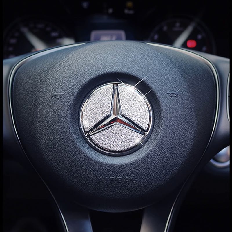 メルセデス・ベンツ車専用 ハンドルロゴステッカー 装飾物 テープ貼付 キラキラ 内装 銀色 - iCarCompanion