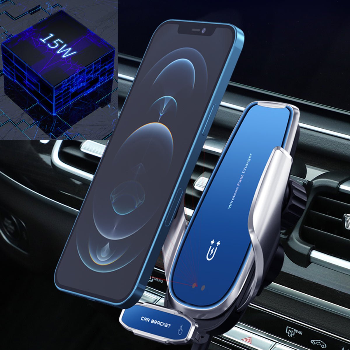 メルセデスベンツ専用 スマホホルダー ワイヤレス充電 吹き出し口用 ライト付きロゴ - iCarCompanion