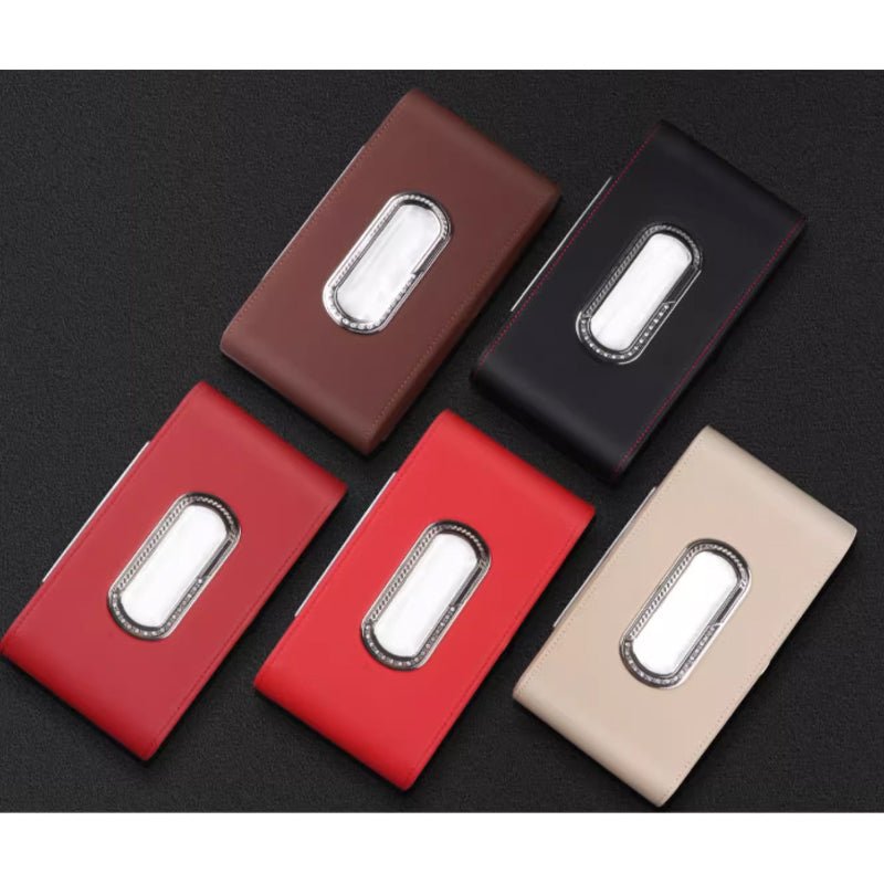 車用 ティッシュケース カバー カー 用品 アクセサリー PUレザー 革 箱 ティッシュ 取り付け簡単 車用品 家庭用便利グッズ 吊り下げ式 置き式 - iCarCompanion