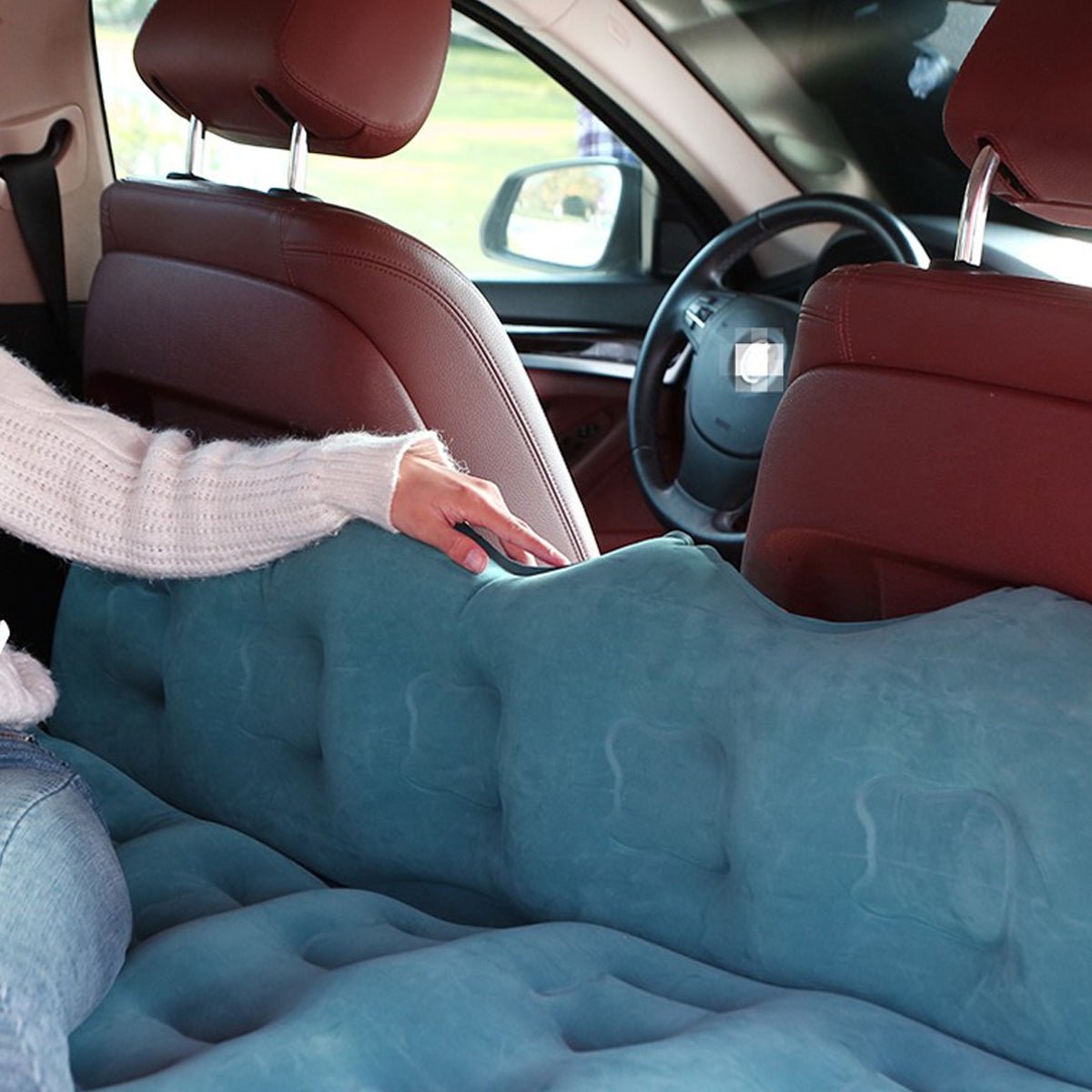 車中泊ベッド かわいい 枕付き 電動ポンプ付属 キャンプ用品 エアーベッド 普通車 SUV - iCarCompanion